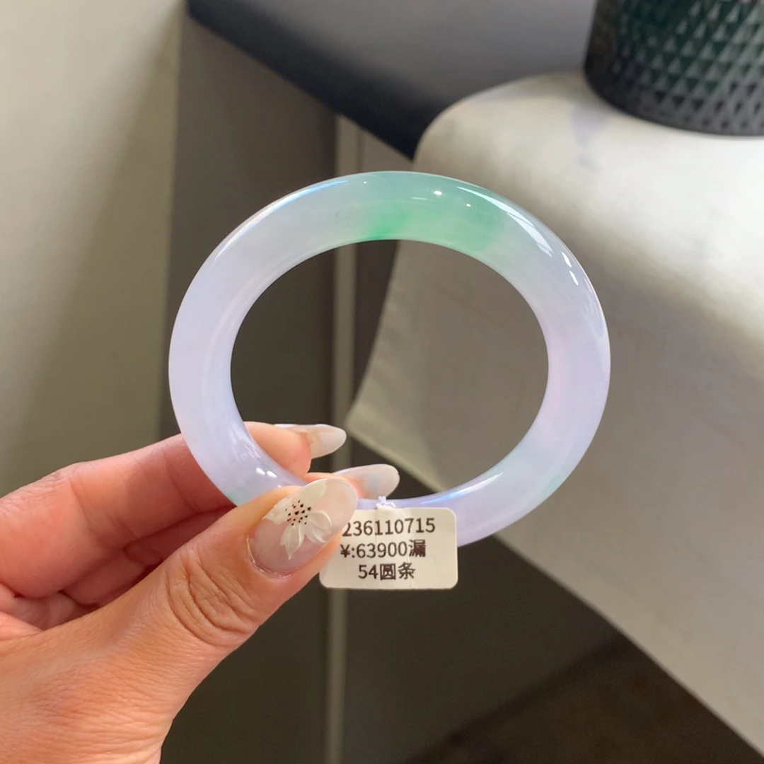 翡翠手镯未镶嵌冰春彩54圆条