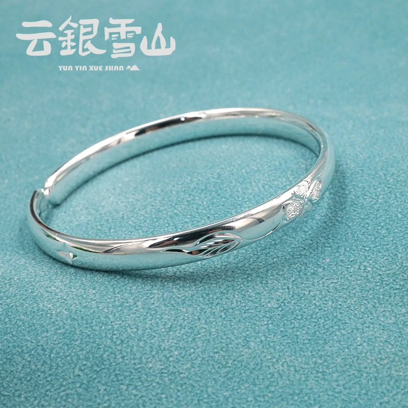 云银雪山 足银手镯 足银999【四叶花影手镯】时尚复古百搭手镯YZ218