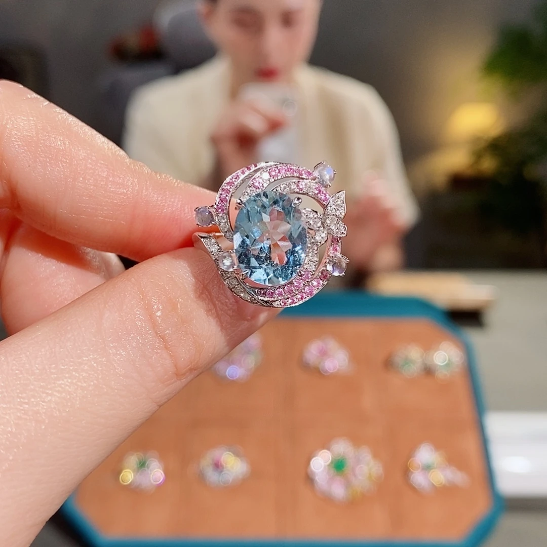 海蓝宝石戒圈18K金镶嵌3.11ct