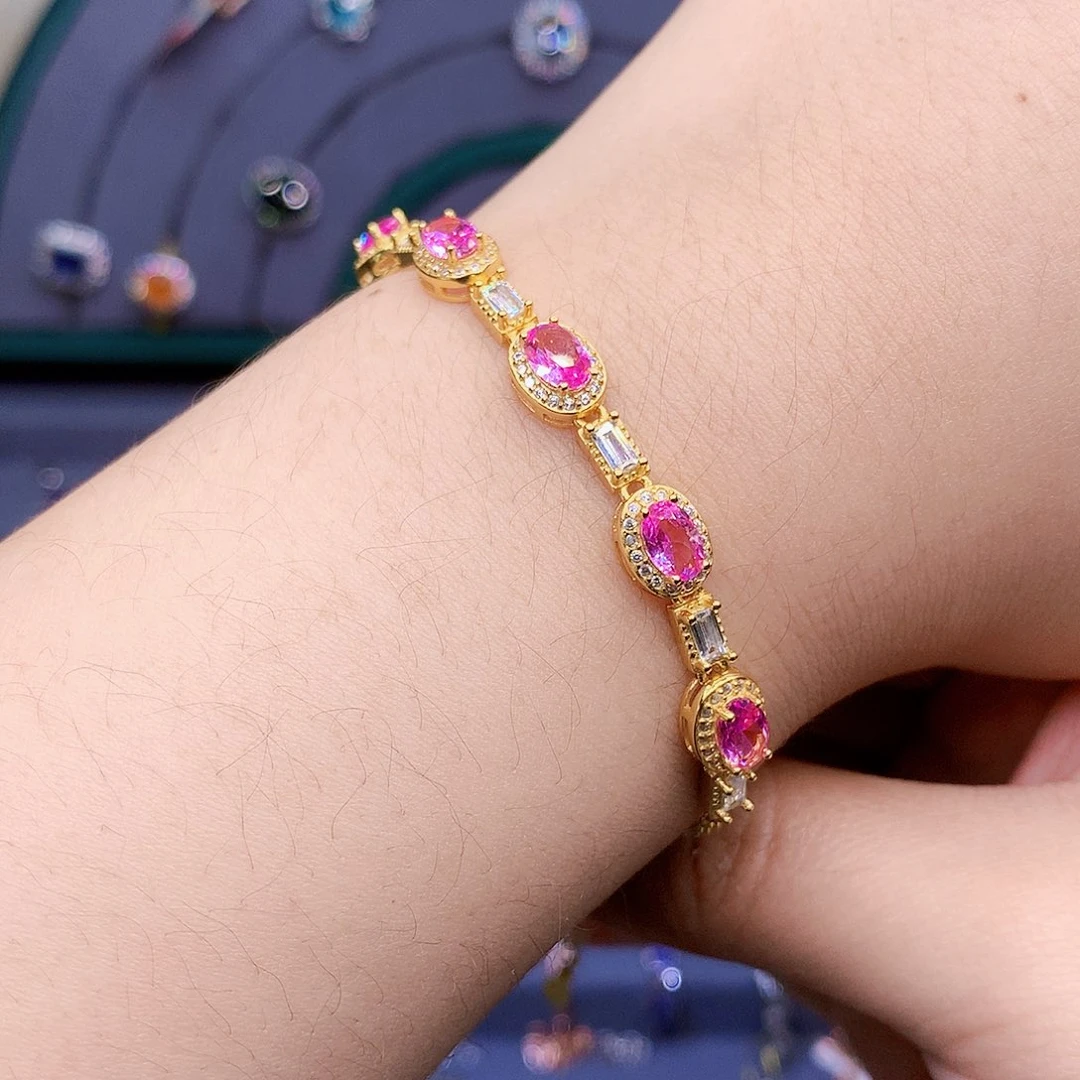 彩色蓝宝石手链银S925镶嵌
