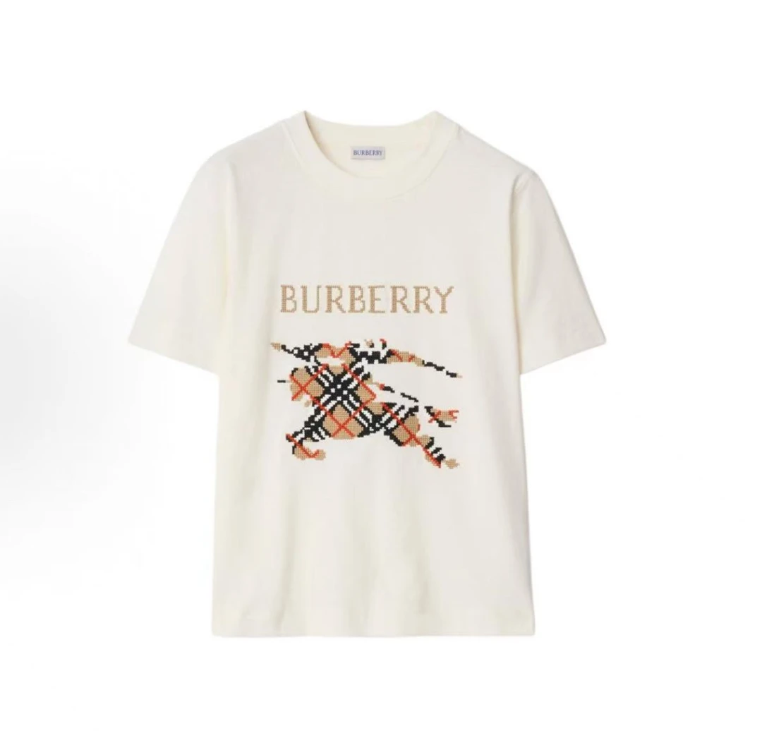 未使用 BURBERRY/博柏利 25FW秋冬新款刺绣战马短袖白色 /黑色