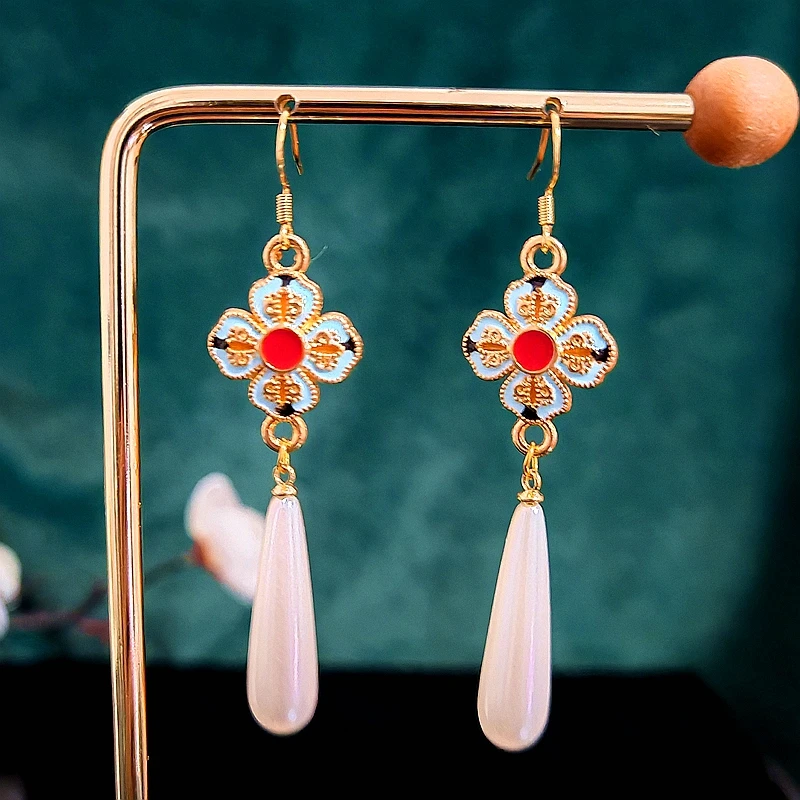 多吉米花影纹珠复古新中式原创高级感耳环无耳洞耳夹耳饰配汉服