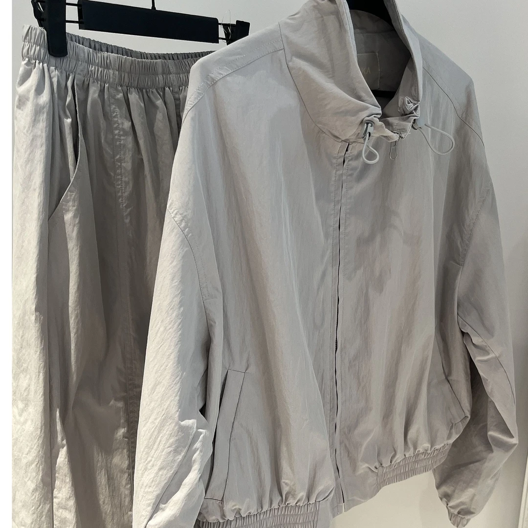 立领拉链工装外套套装半身裙