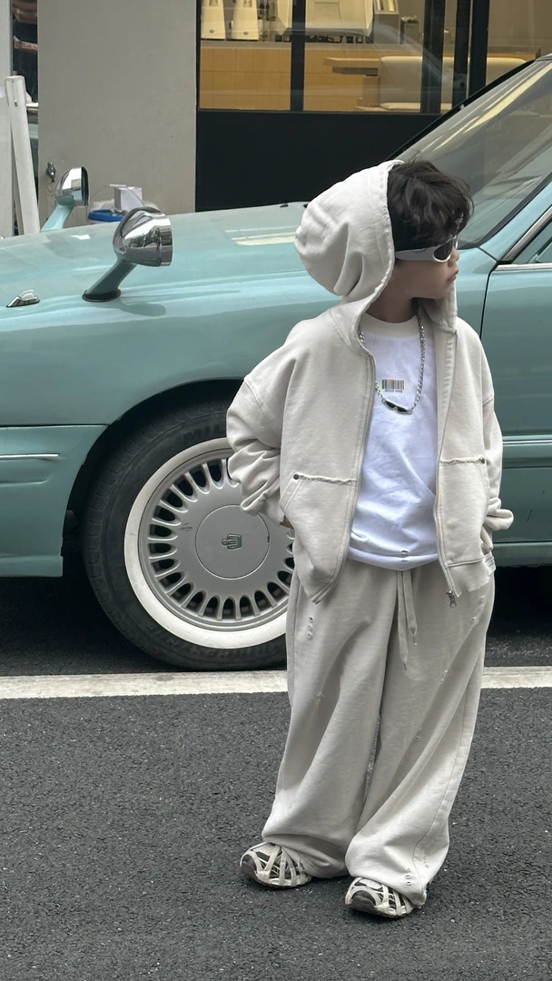 针织套装2025春季新款男童韩版宽松外套中小童百搭长裤两件套