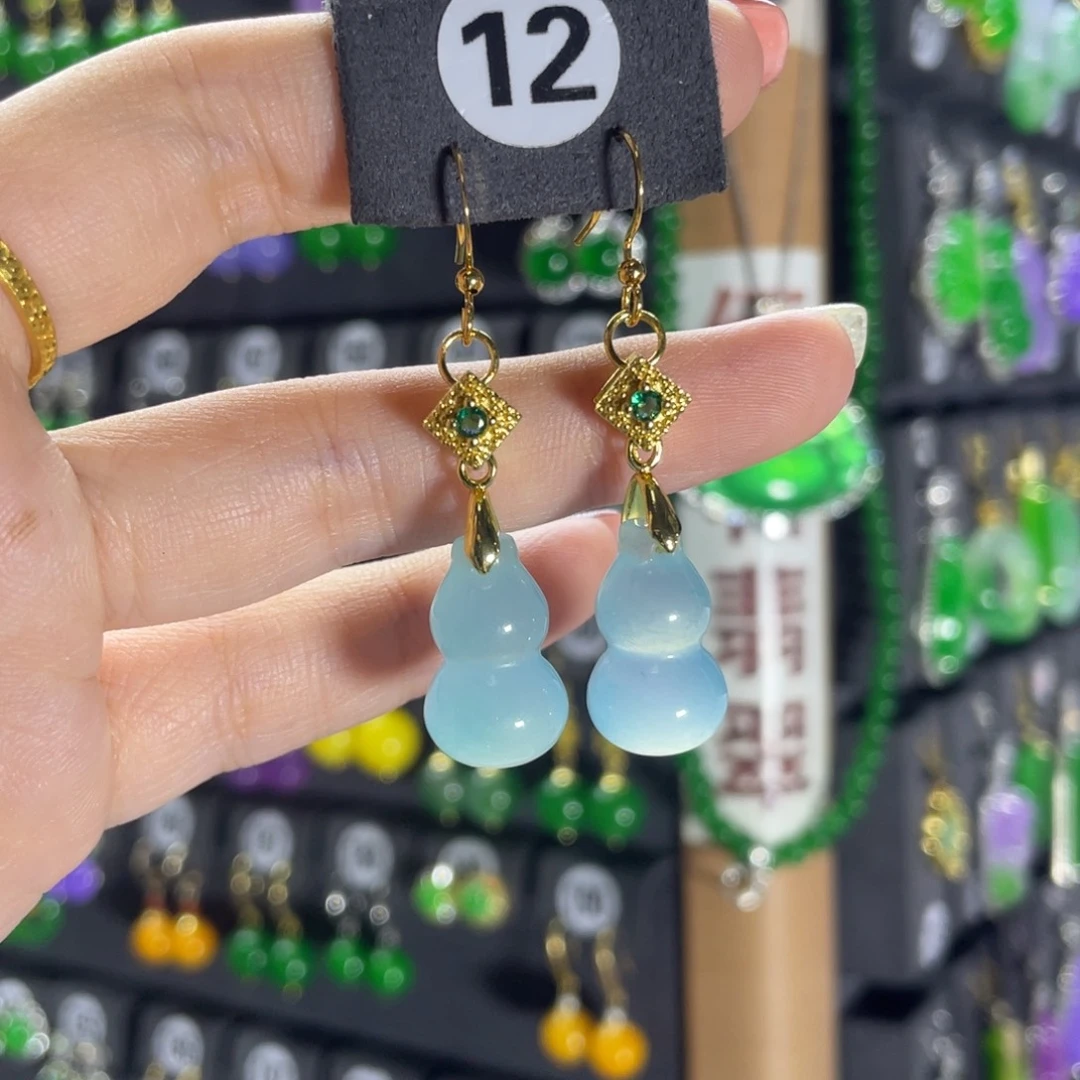 银S925镶嵌翡翠耳饰12