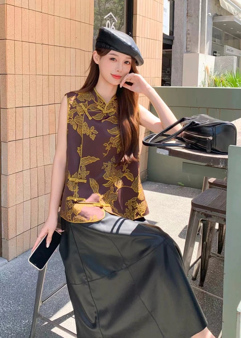 【锦衣服饰】QLH 7808新中式提花盘扣无袖马甲