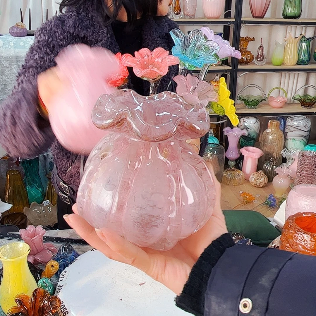 粉钱袋家悦琉璃花器摆件