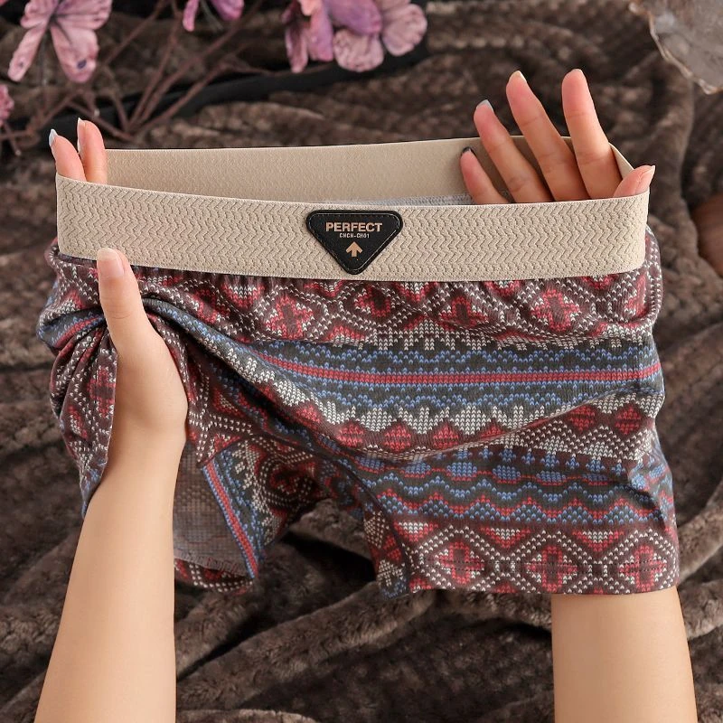纯棉新款民族风印花女士内裤透气女生平角裤个性爆款潮四角短裤头