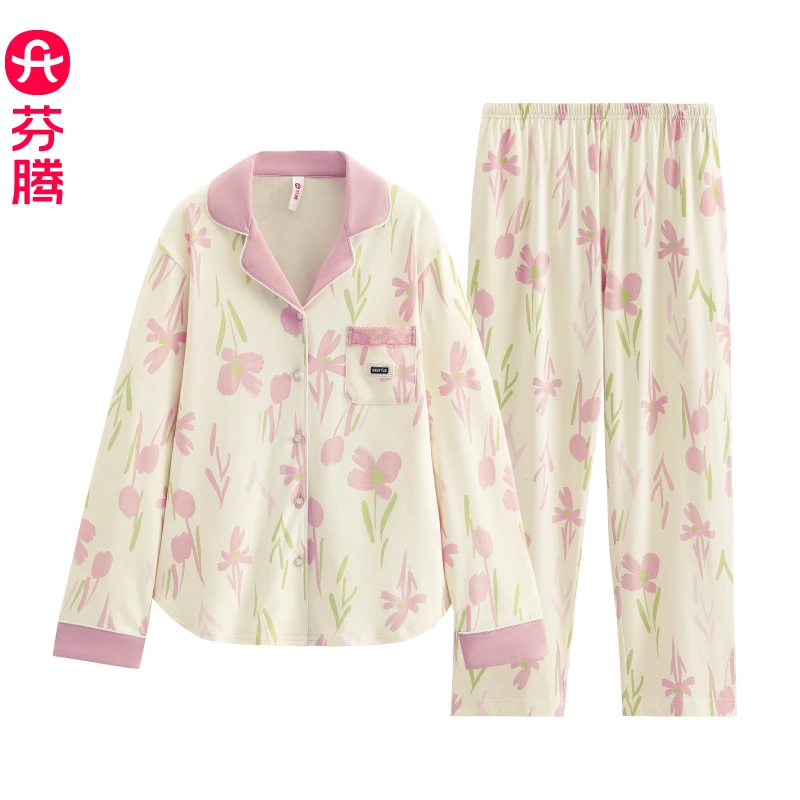 芬腾睡衣女款2025新款春秋季纯棉长袖长裤女宽松可外穿家居服套装