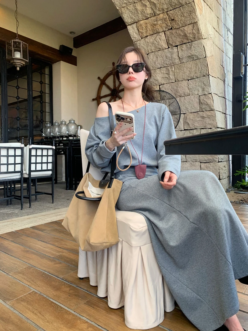 慵懒灰调/显瘦气质百搭时尚设计感韩版卫衣套装