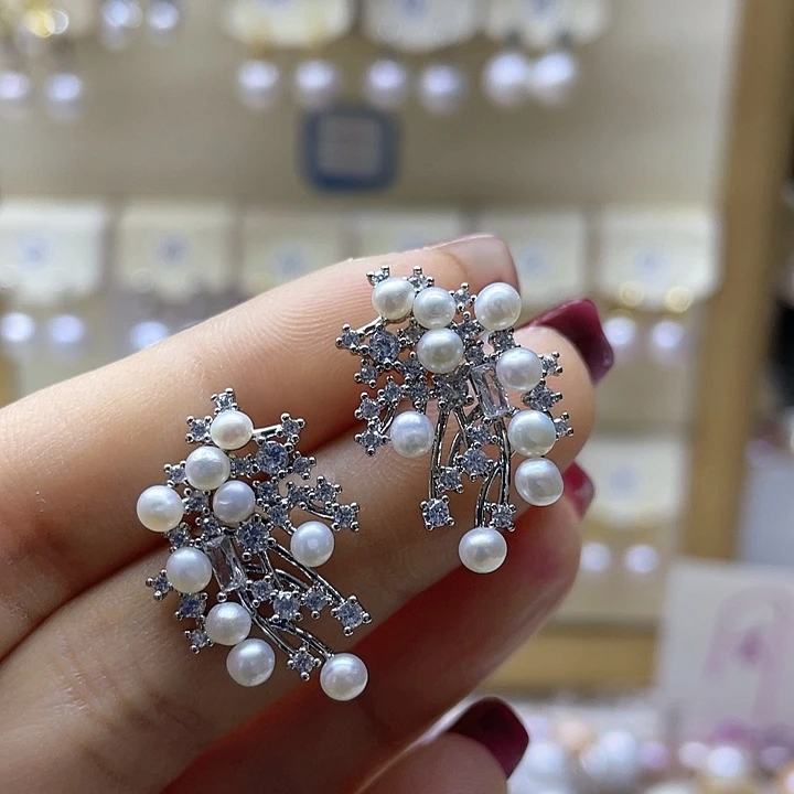 淡水珍珠耳饰银S925镶嵌