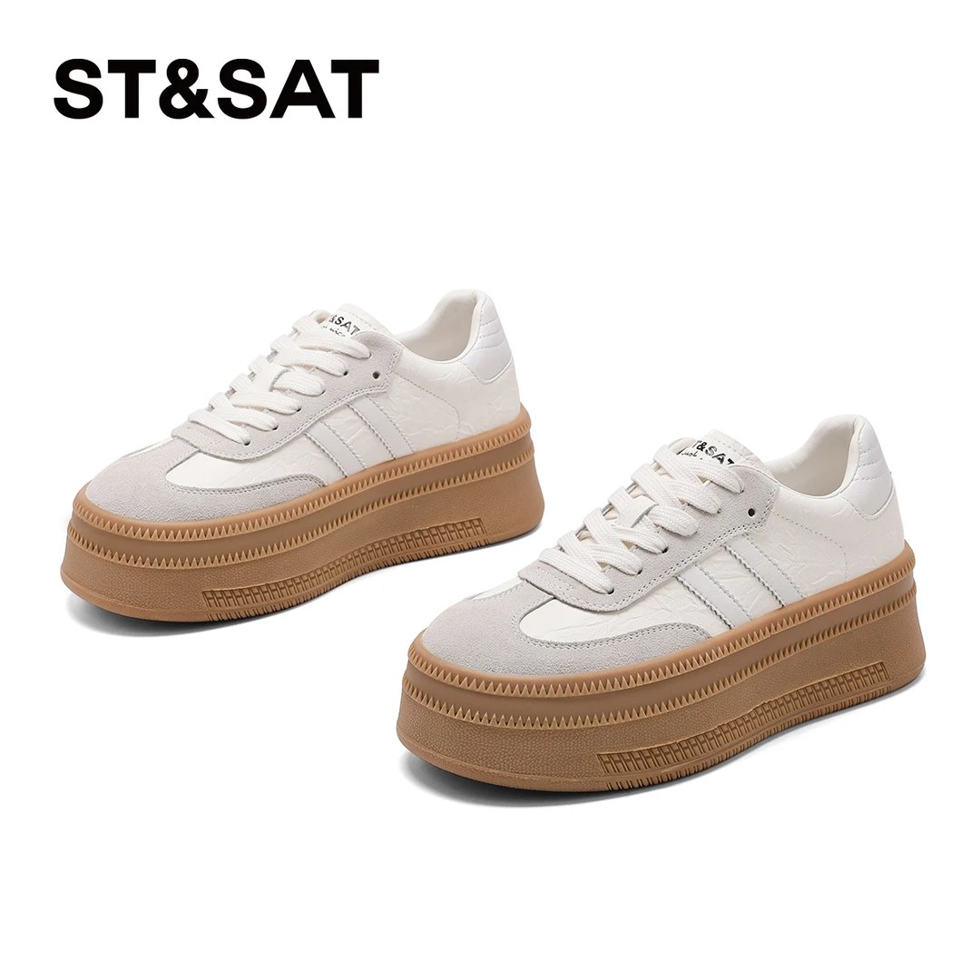 星期六真皮女鞋厚底德训鞋女款爆款2025新款百搭小众鞋子休闲板鞋