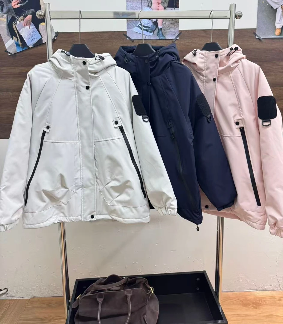 NICE圈圈/设计感密封拉链连帽冲锋衣棉服A9821