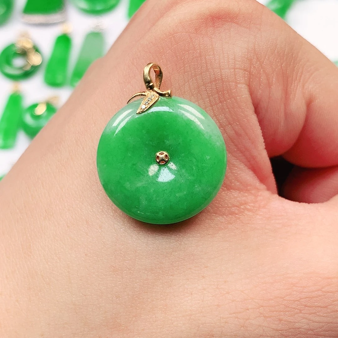 吊坠(不含链)18K金镶嵌翡翠