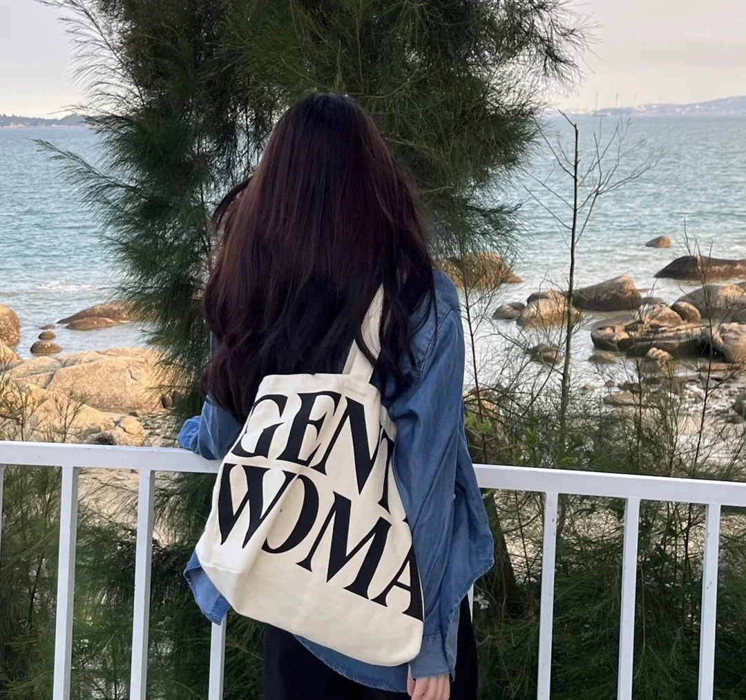 新款字母帆布包ins慵懒风单肩布袋百搭大容量托特包批发休闲简约