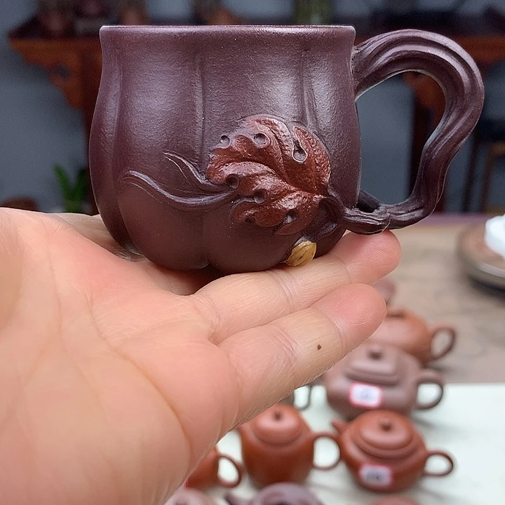 紫砂茶壶小杯，100容量老紫泥