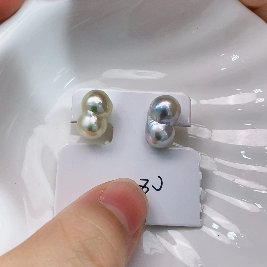 18K金镶嵌日本原单花生keshi 耳饰海水珍珠