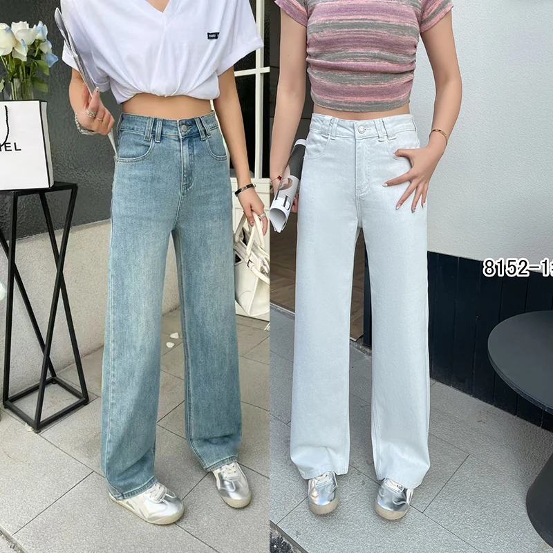 8152春季新款窄版阔腿裤韩版宽松直筒裤高腰休闲牛仔裤女