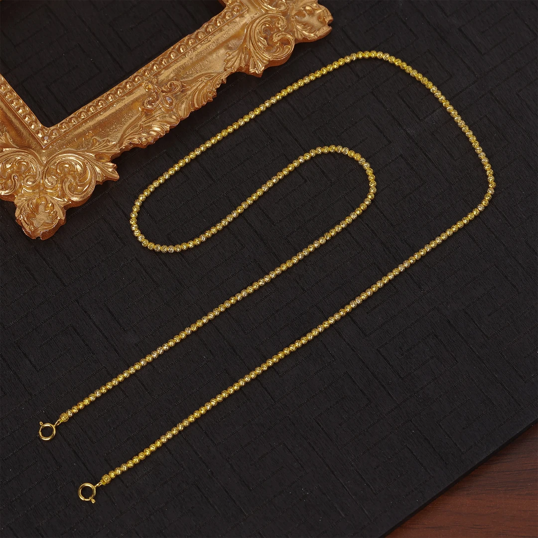 【来福定制】18k金实心金2mm菠萝珠爆闪金珠万能双扣百搭链