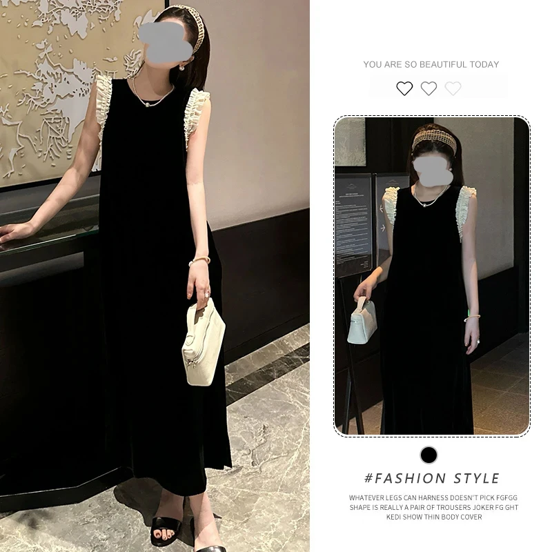 赫本风气质通勤撞色连衣裙女装2025夏季新款小众高级感名媛小黑裙