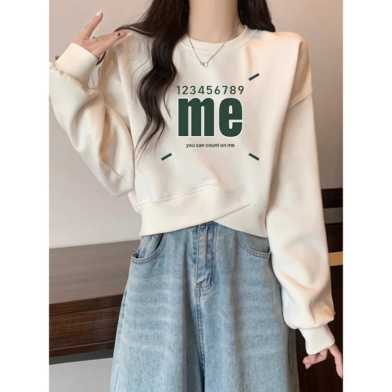 2025秋冬新款圆领套头卫衣女交叉短款不规则小个子设计感百搭上衣