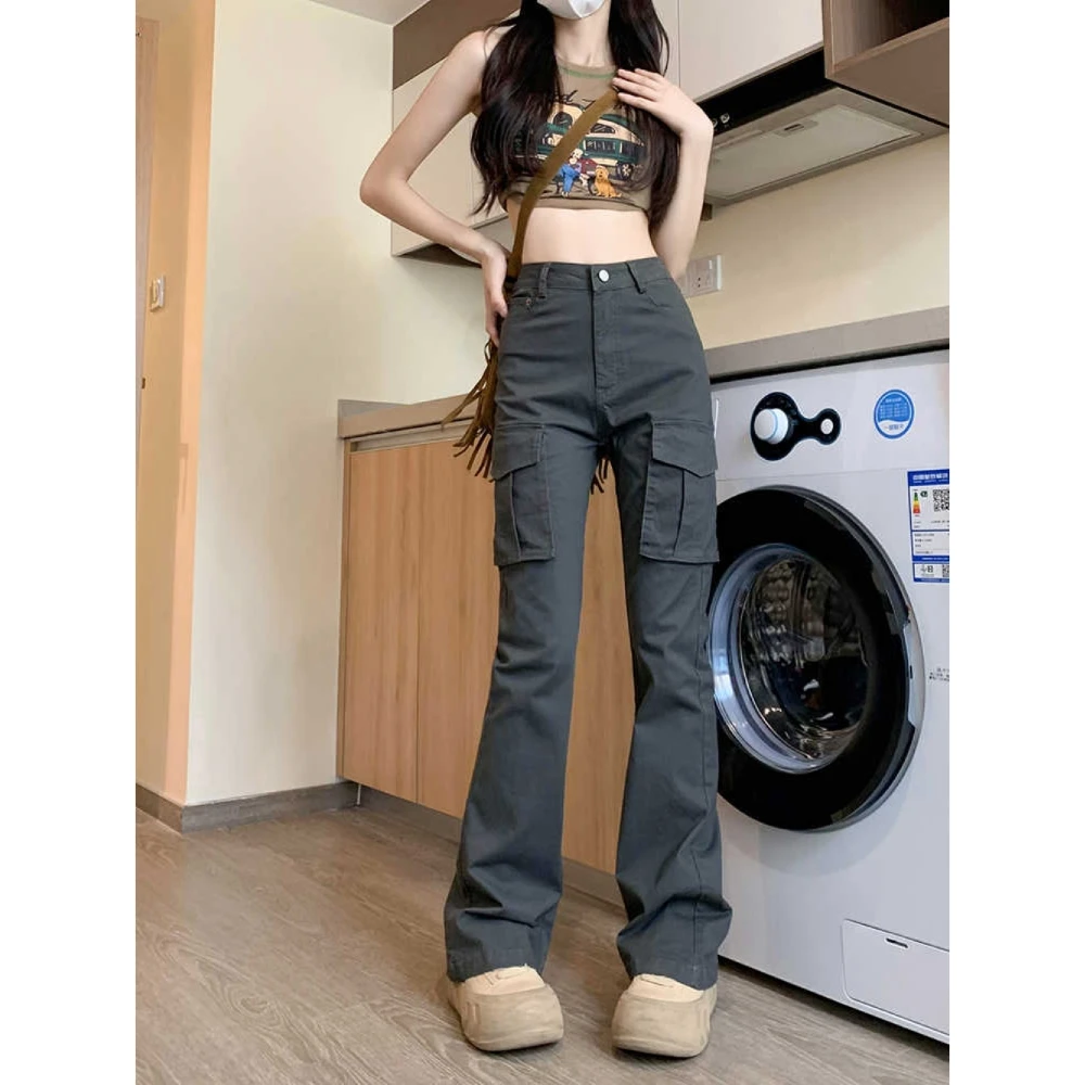 美式复古微喇叭工装裤女2025春季新款高腰显瘦辣妹修身垂感牛仔裤