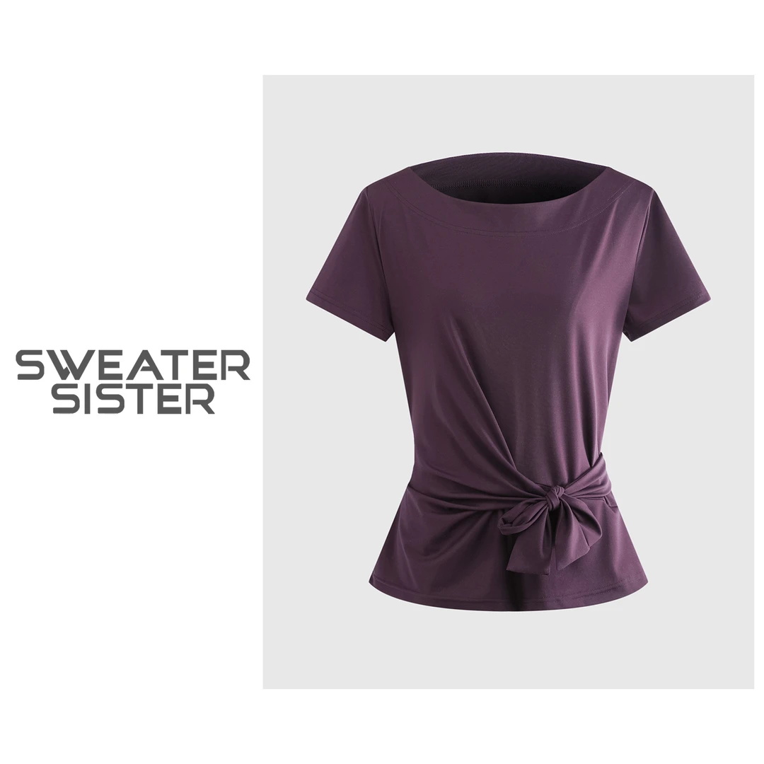 休闲风常规系带修身短袖舞服T恤女6699-236