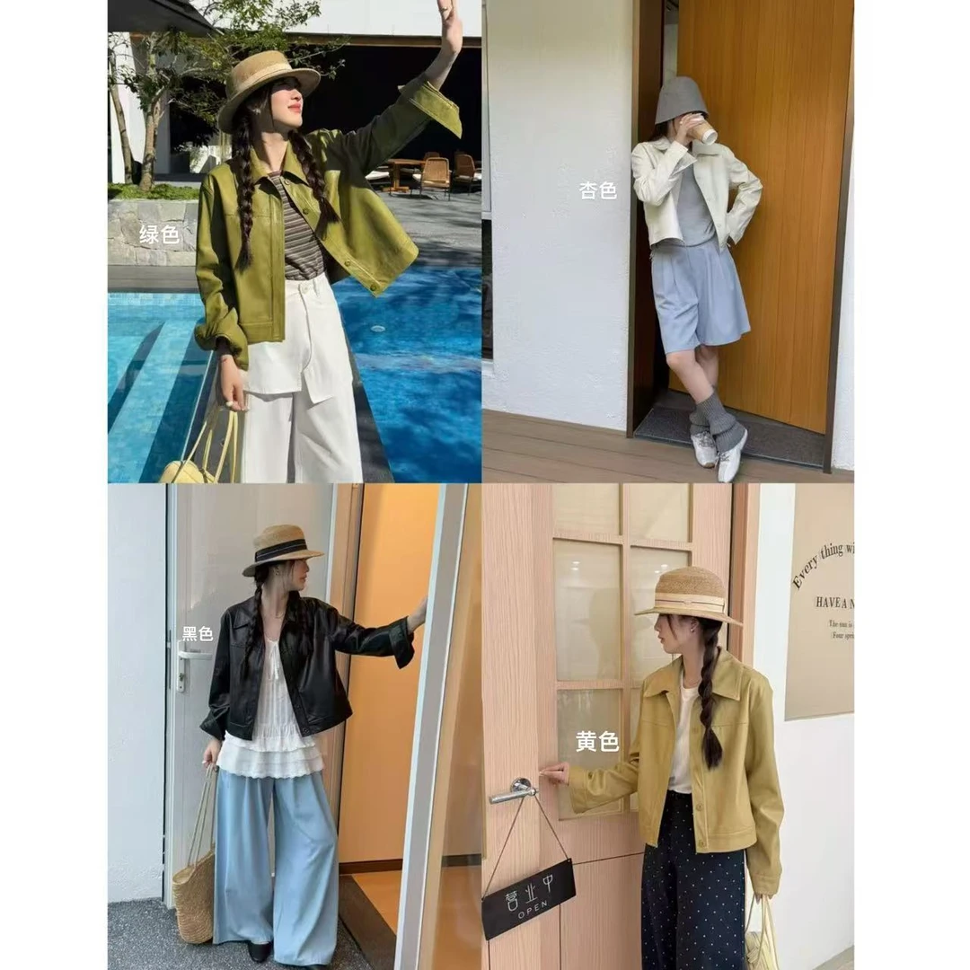 韩系气质高级感翻领皮衣外套6027 无口袋