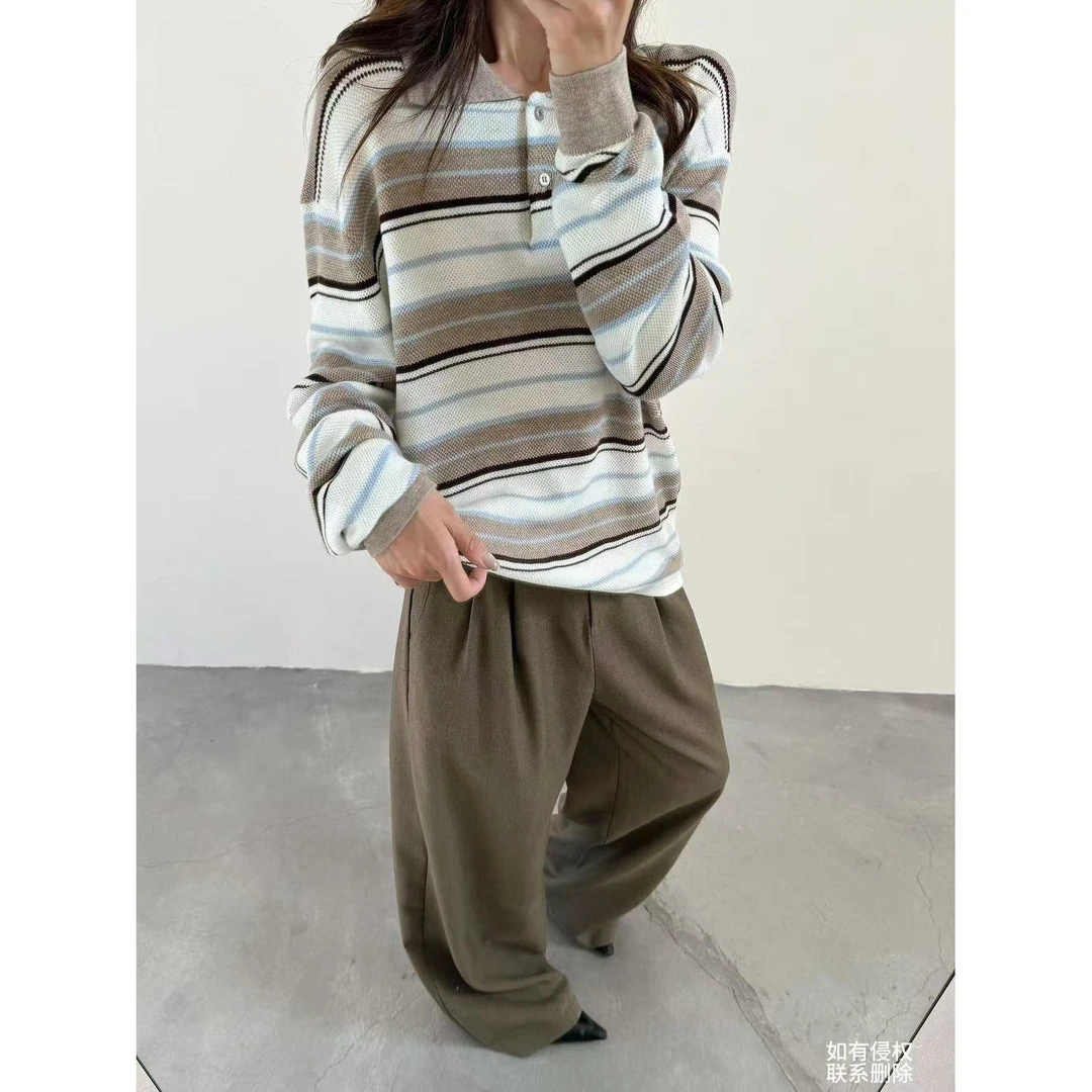 『朱小姐』2025 复古拼色条纹时尚polo长袖  G671