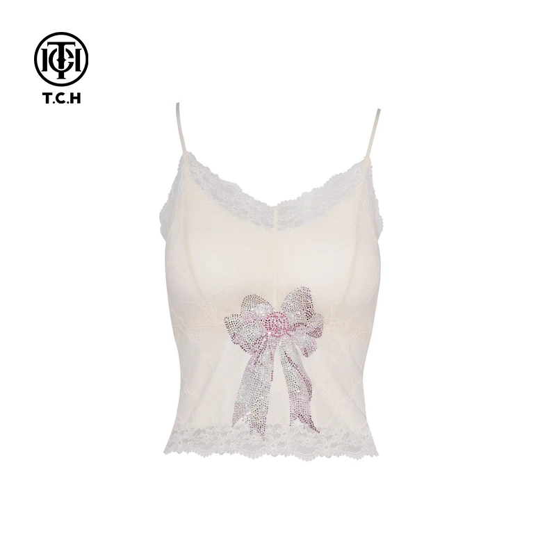 TCH华北店烫钻蝴蝶结洋气修身型背心吊带女T75A14E5017轻奢tch