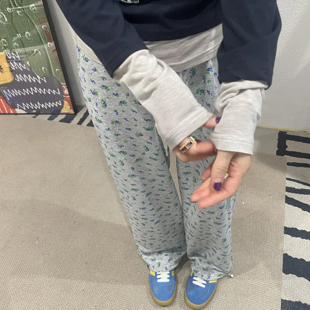 【Z.D.C】2025年秋季新款小碎花韩系显瘦毛圈休闲裤/韩版百搭减龄