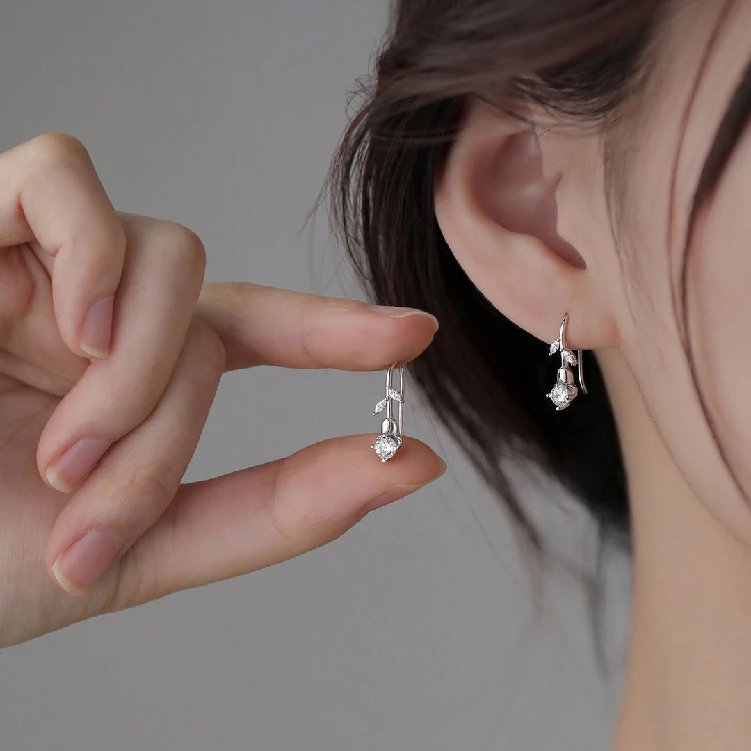 足银耳饰 999纯银郁金香耳环女款气质轻奢设计感耳钉小众精致百搭