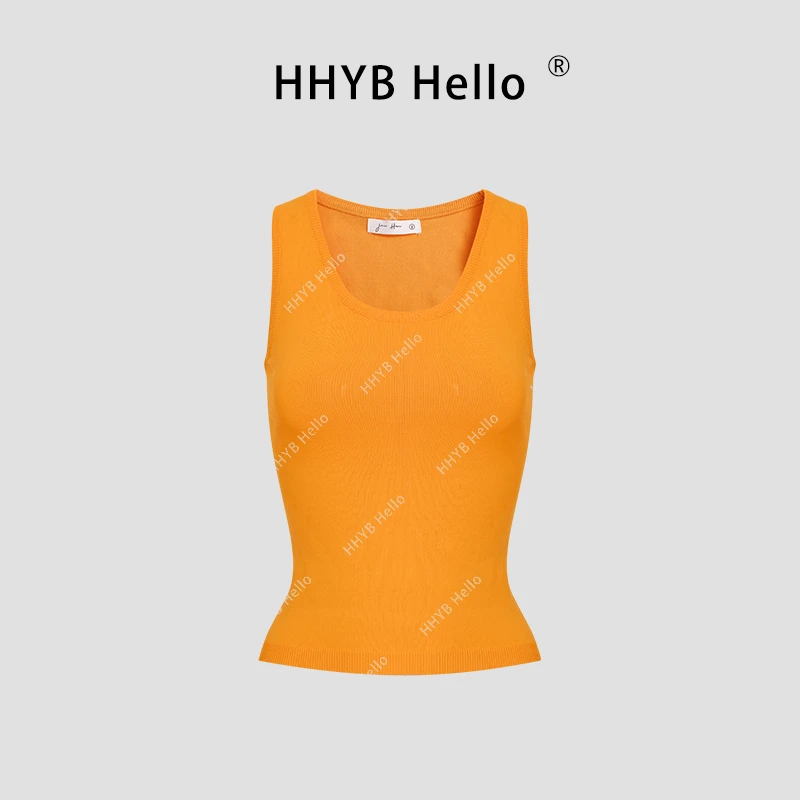 HHYB Hello螺纹修身U领针织背心2025春夏新款打底内搭上衣女M1077