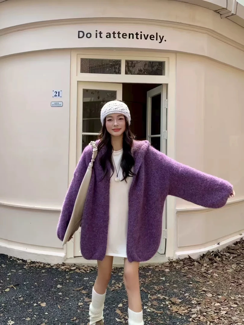 【佳佳专享】2025年新款连帽宽松显瘦灯笼袖针织开衫外套392