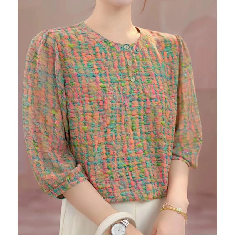 772-高品质]气质优雅时尚碎花衬衫