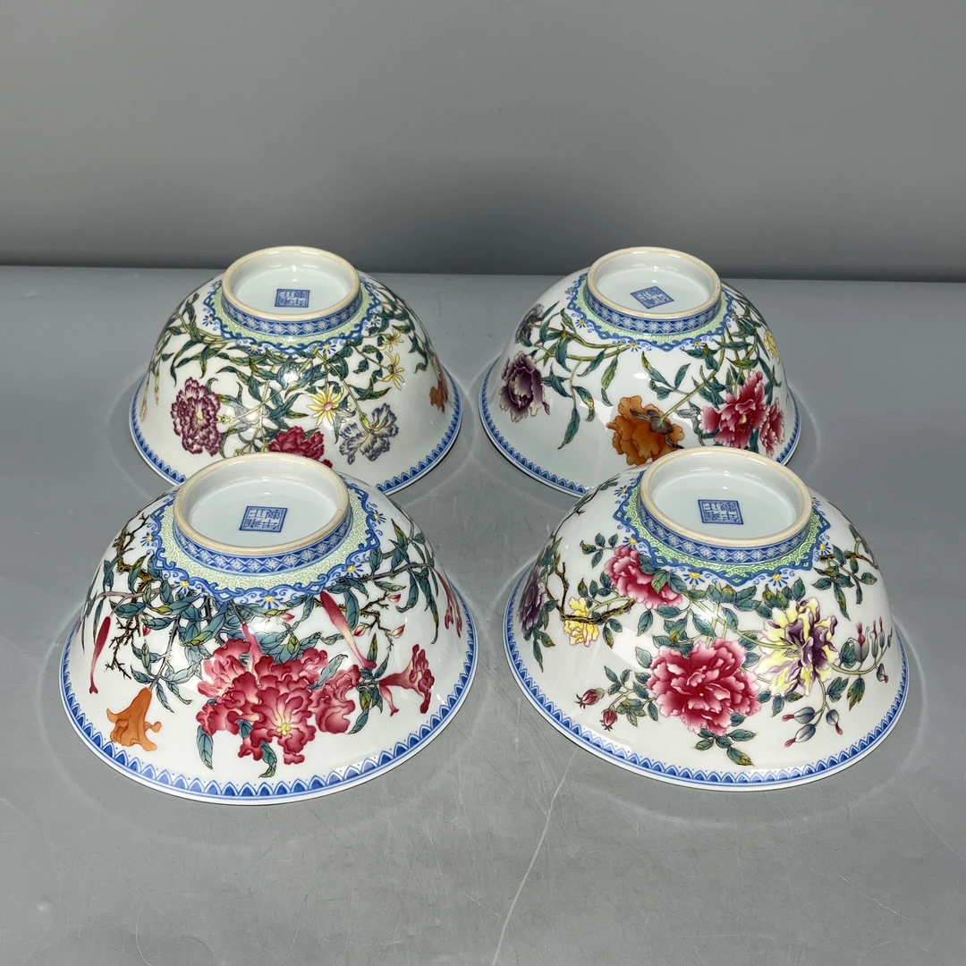 当代仿制 雍正年制珐琅彩四季花卉纹碗