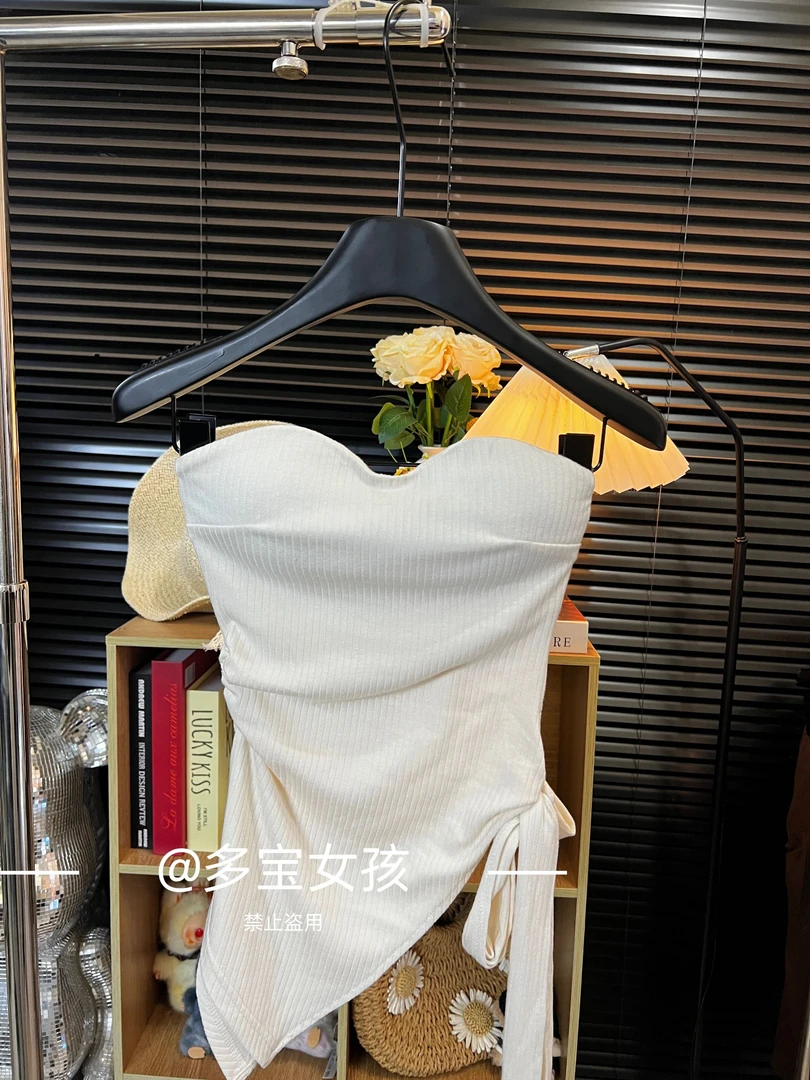 【多宝】早秋时尚通勤韩系辣妹不规则绑带抹胸女时尚修身上衣219