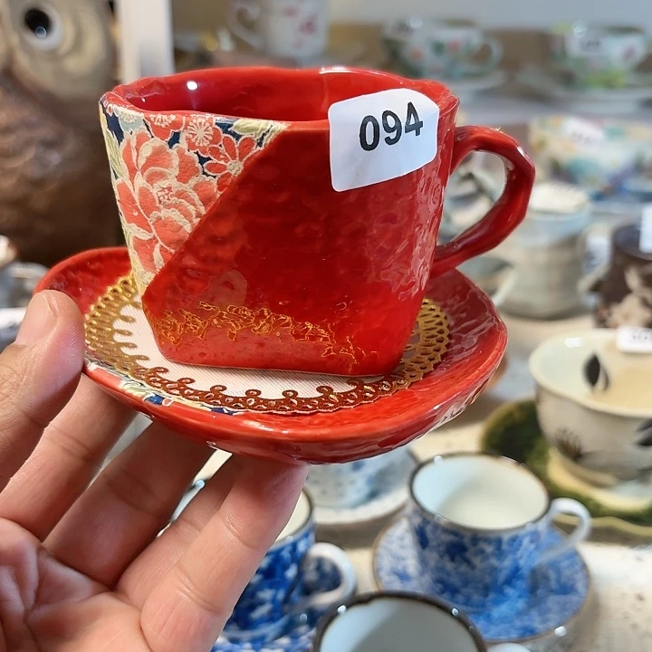 瓷片美*卖护手红色咖啡杯