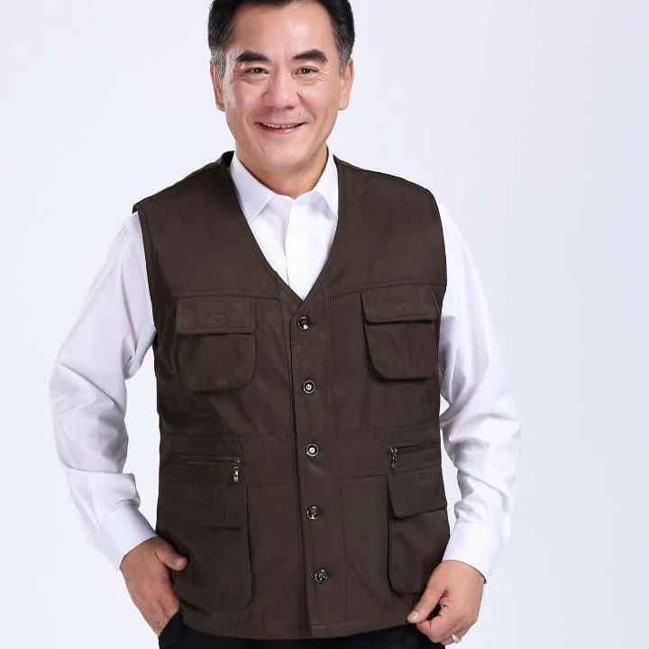 羊毛马甲男士秋冬季马夹爸爸装中老年人多口袋保暖加厚棉背心男士