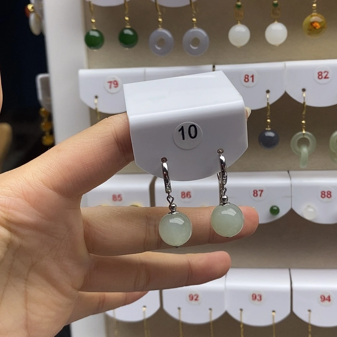 和田玉银S925镶嵌耳饰