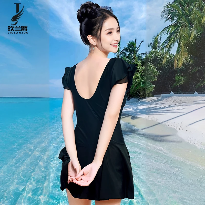 蕾丝连体泳衣【带胸垫】春夏女士泳裙式遮肚大码时尚显瘦连体裙E201