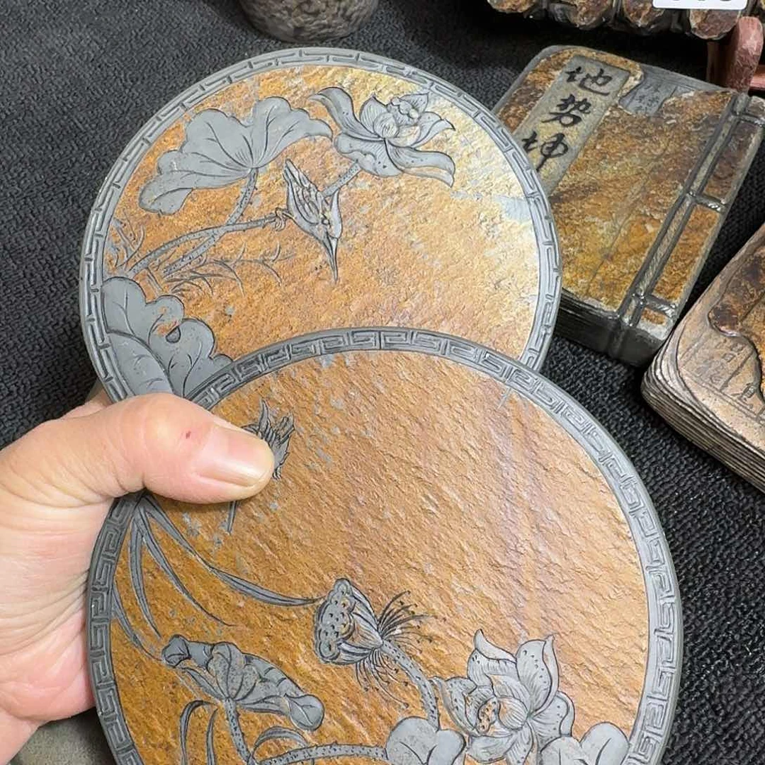 歙砚石刻壶承摆件