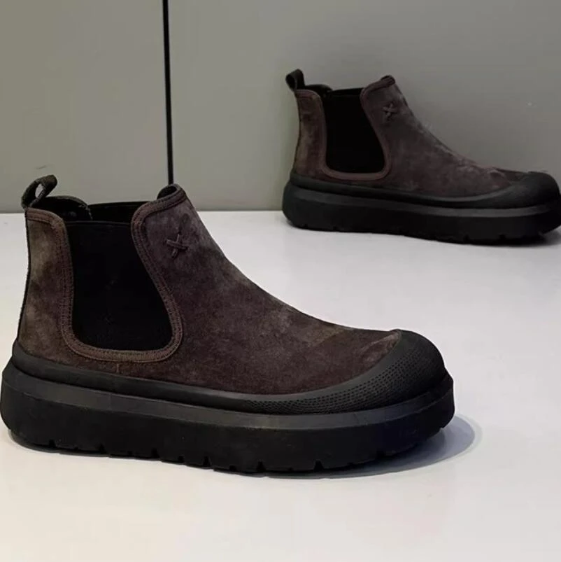 秋冬爆款一脚蹬男鞋2025秋季厚底增高板鞋舒适潮流复古切尔西靴男