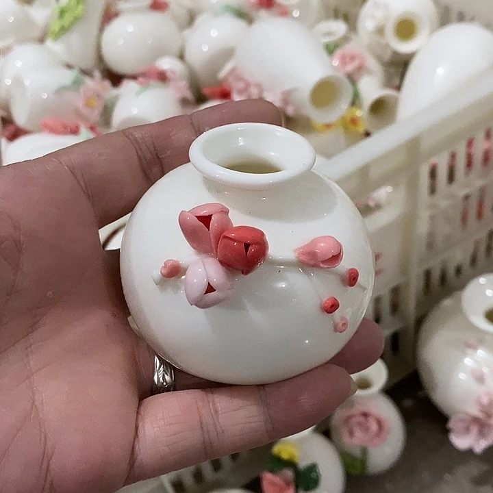 瓷片纯手工陶瓷花摆件1瑕