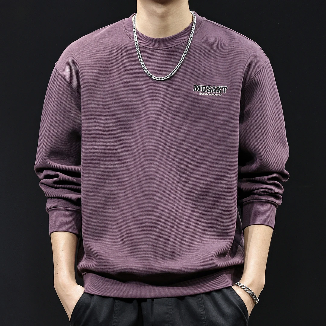 U&PURA轻奢潮牌纹理感绣花秋冬加绒季卫衣男士2025新款大码休闲