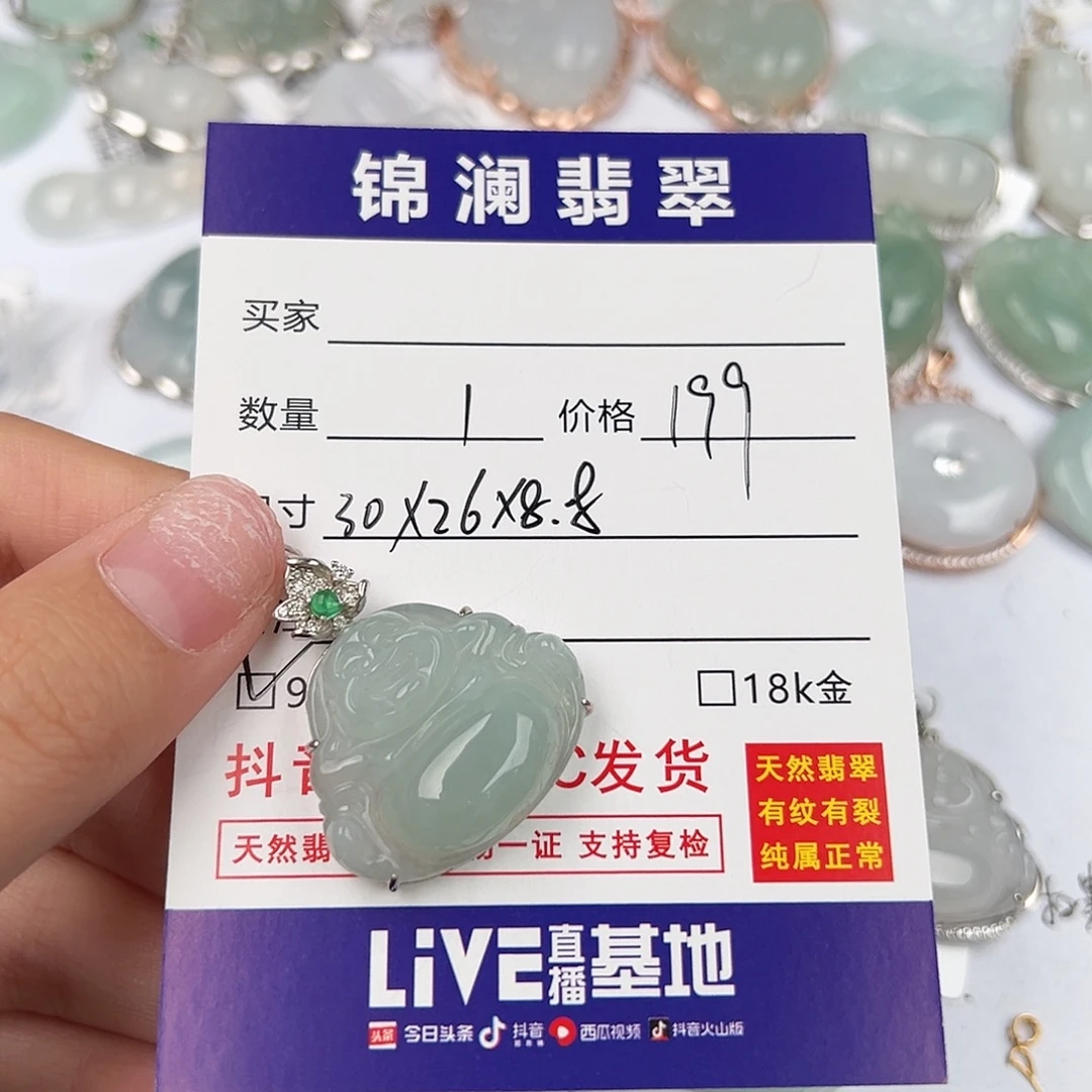 汪***呗翡翠银S925镶嵌颈饰天然翡翠佛公