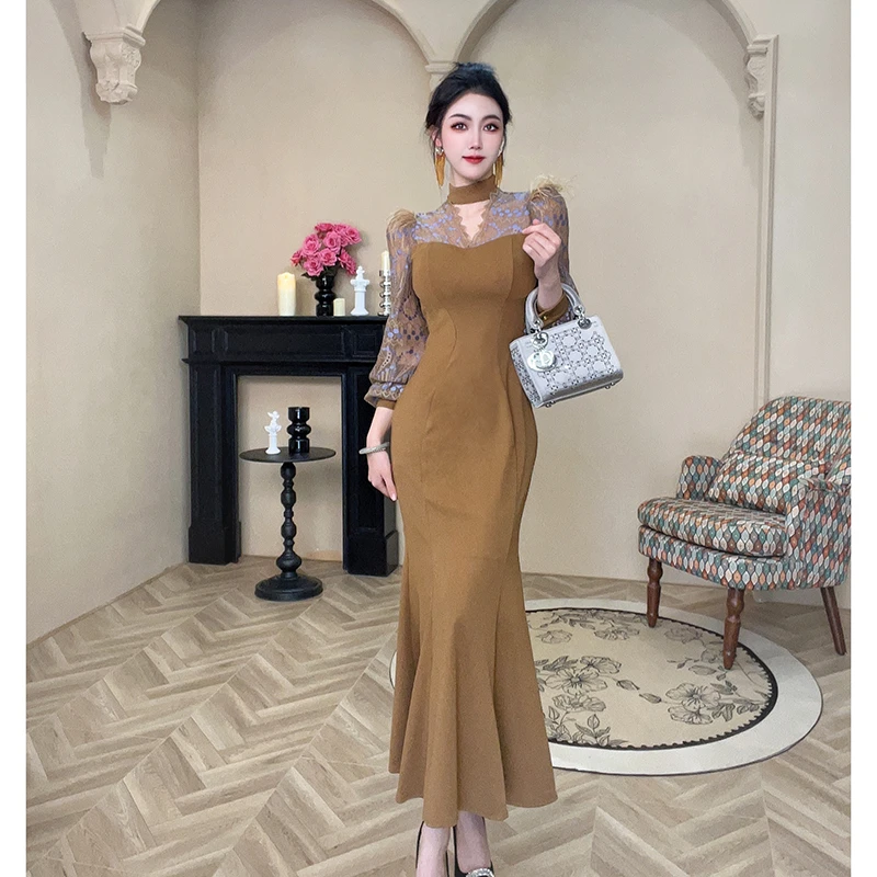 【清一件不留】春季新款轻奢美拉德修身收腰包臀鱼尾连衣裙20927