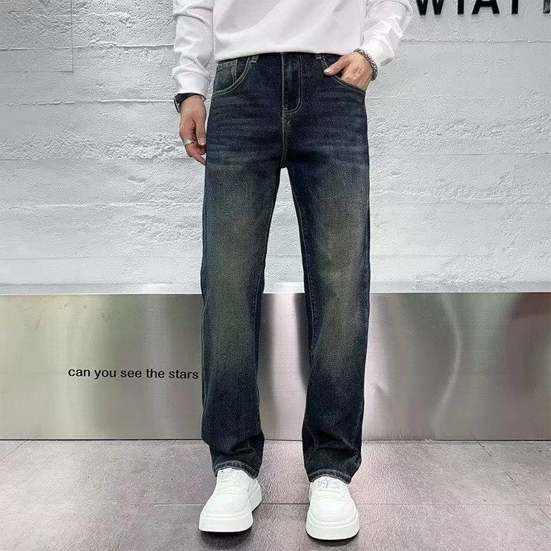 水洗美式牛仔裤复古百搭宽松潮直筒休闲高弹男K37