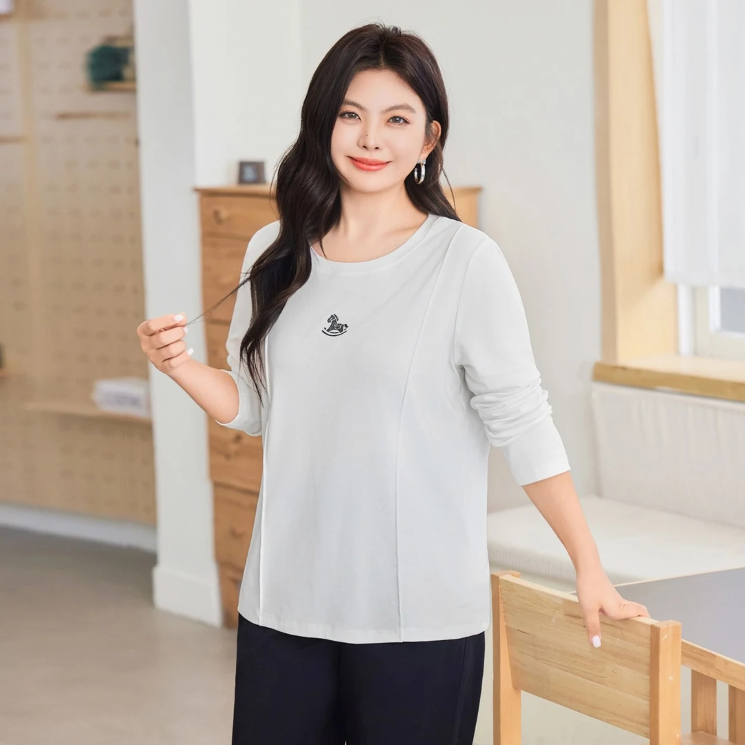 【棉针织】MsShe大码女装冬装宽松显瘦闪粉印花打底衫M2509071