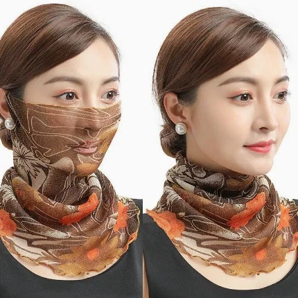 新款小丝巾夏季围脖防紫外线面纱围巾遮脸护颈脖子搭配女纱巾J042